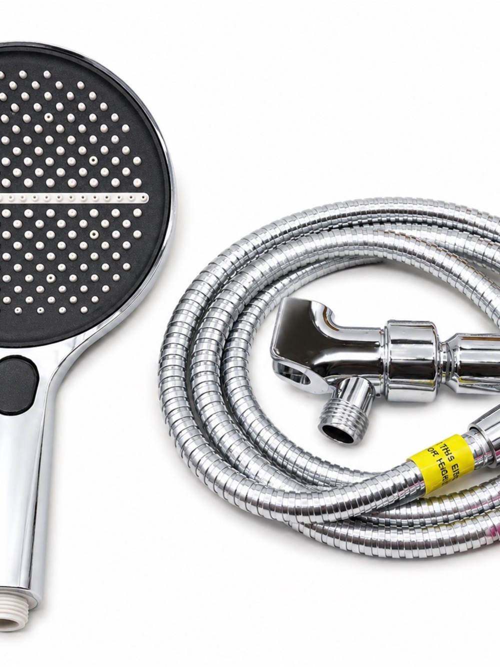 Chrome Plastic Handheld Shower Head with Flexible Hose - Black Face